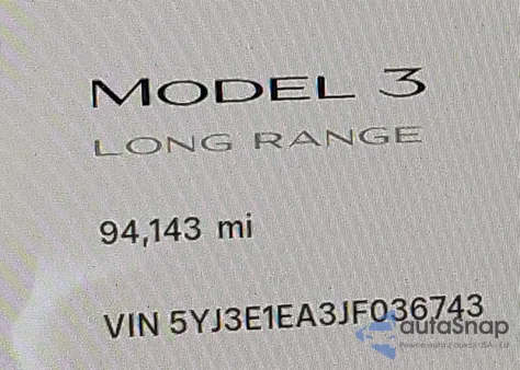2018 Tesla Model 3 Long Range/Mid Range from USA, damaged, VIN 5YJ3E1EA3JF036743